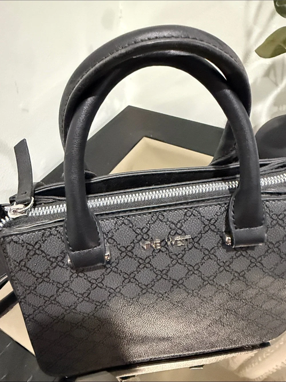 Nine West Black Monogram Top-Handle Satchel